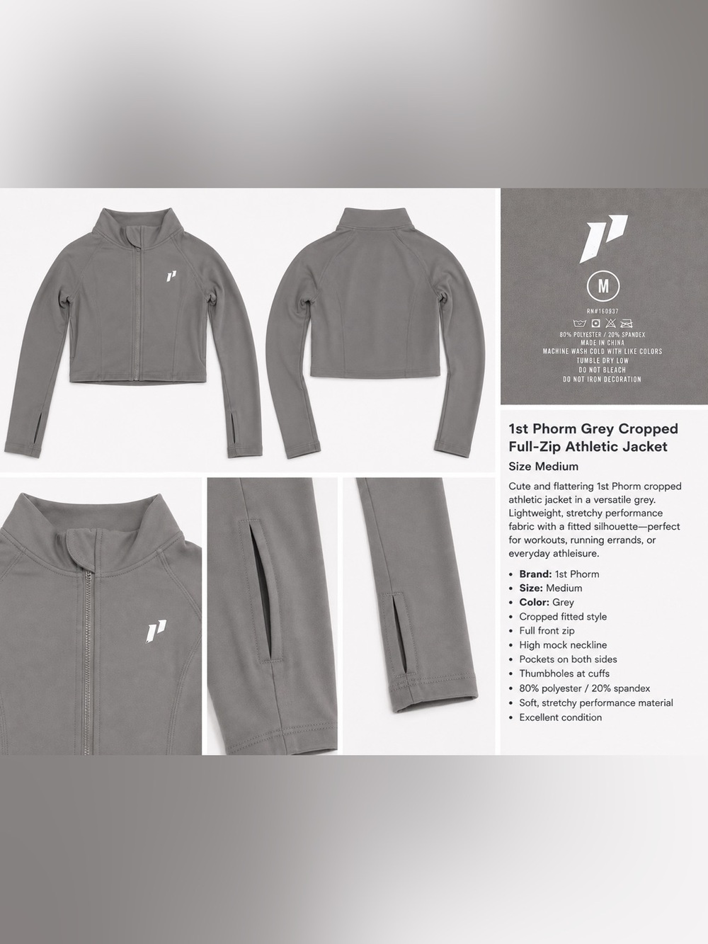 1st Phorm Grey Cropped Full-Zip Athletic Jacket